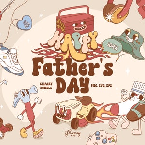 Retro Father's Day Clipart Bundle: Groovy Fun Dad Designs for Custom Daddy Gifts. Dad Jokes. Masculine Illustrations (PNG, SVG, EPS)