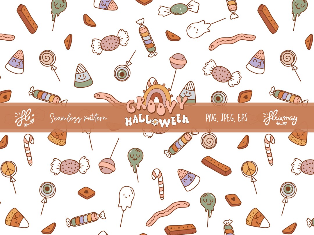 Groovy Halloween Candy Pattern. Trick or Treat Colorful Seamless ...
