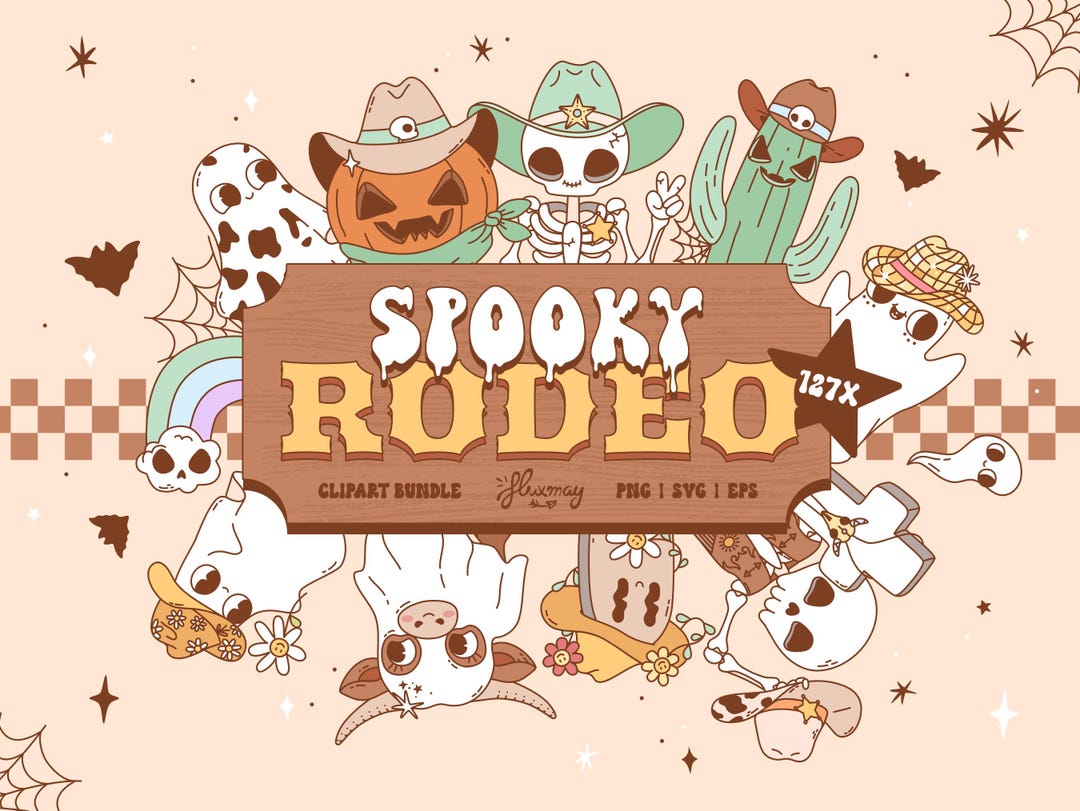 Groovy Spooky Rodeo Clipart Bundle: Retro Halloween Western. Cute ...