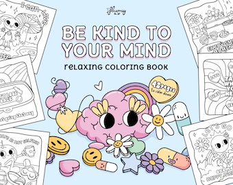 Libro para colorear genial sobre salud mental: Autocuidado retro (descarga en PDF), afirmaciones para el día a día. Salud mental: regalos digitales para todos.
