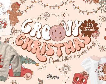 Retro Christmas Clipart Bundle: Groovy 70s-80s Designs (PNG, EPS, SVG) | Cute Holiday Illustrations | Vintage Stickers, Sublimation & Crafts