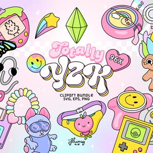 Y2K Clipart Bundle | Retro 2000s Graphics | Hand Drawn Elements, Millennials Y2K Aesthetic, Girly Nostalgia, Digital Stickers, PNG, SVG, EPS