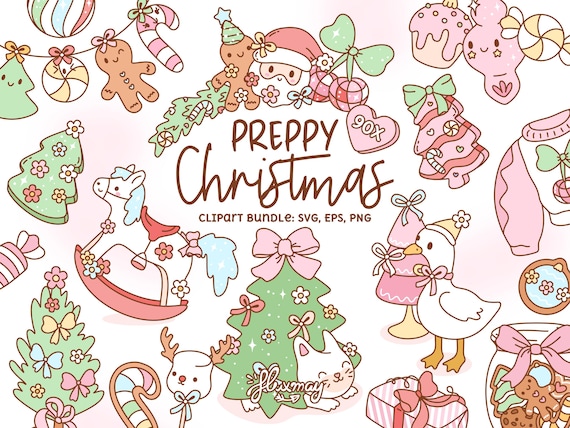 Preppy Coquette Christmas Clipart Bundle. Messy Coquette Christmas clipart. Kawaii Cute Pastel Pink Holiday Clip art (PNG, SVG, EPS)