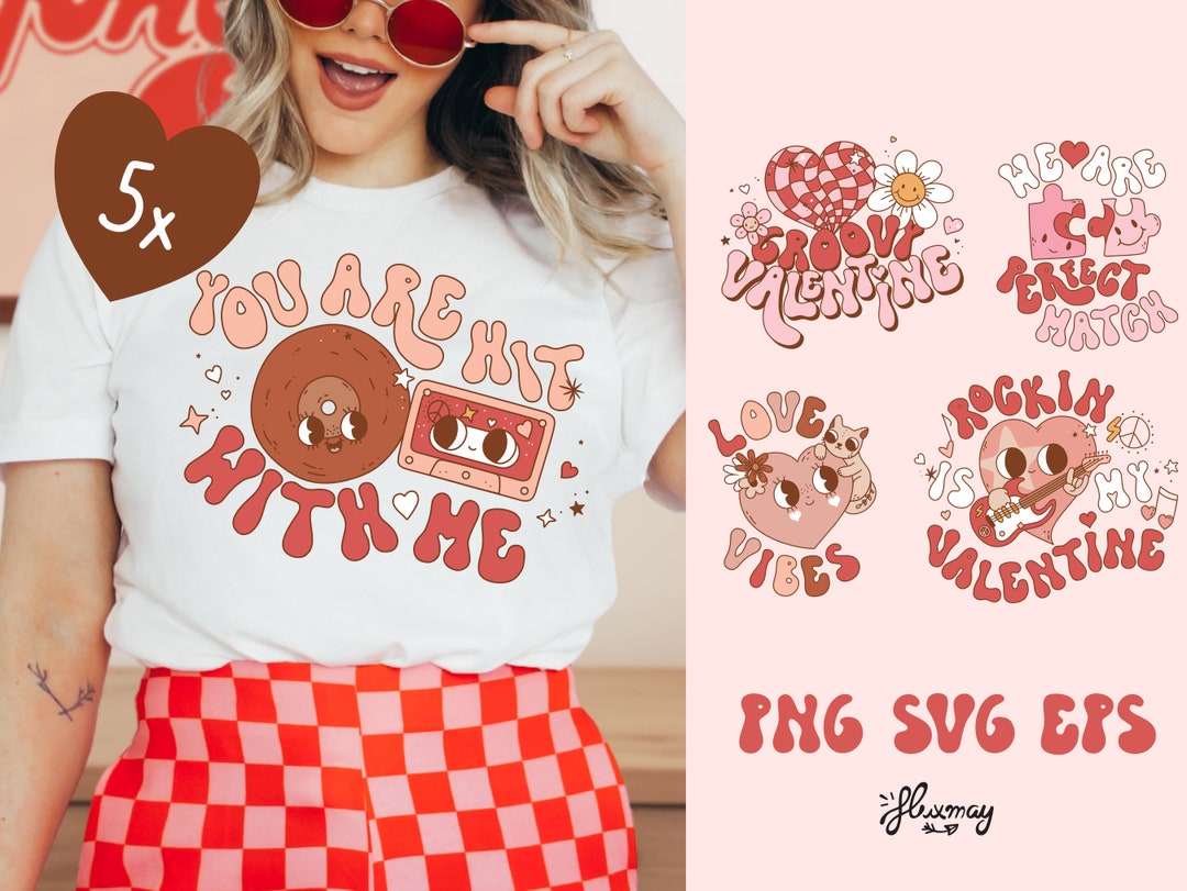 Groovy Retro Valentines PNG Sublimation Set, Vector SVG for T-shirt ...