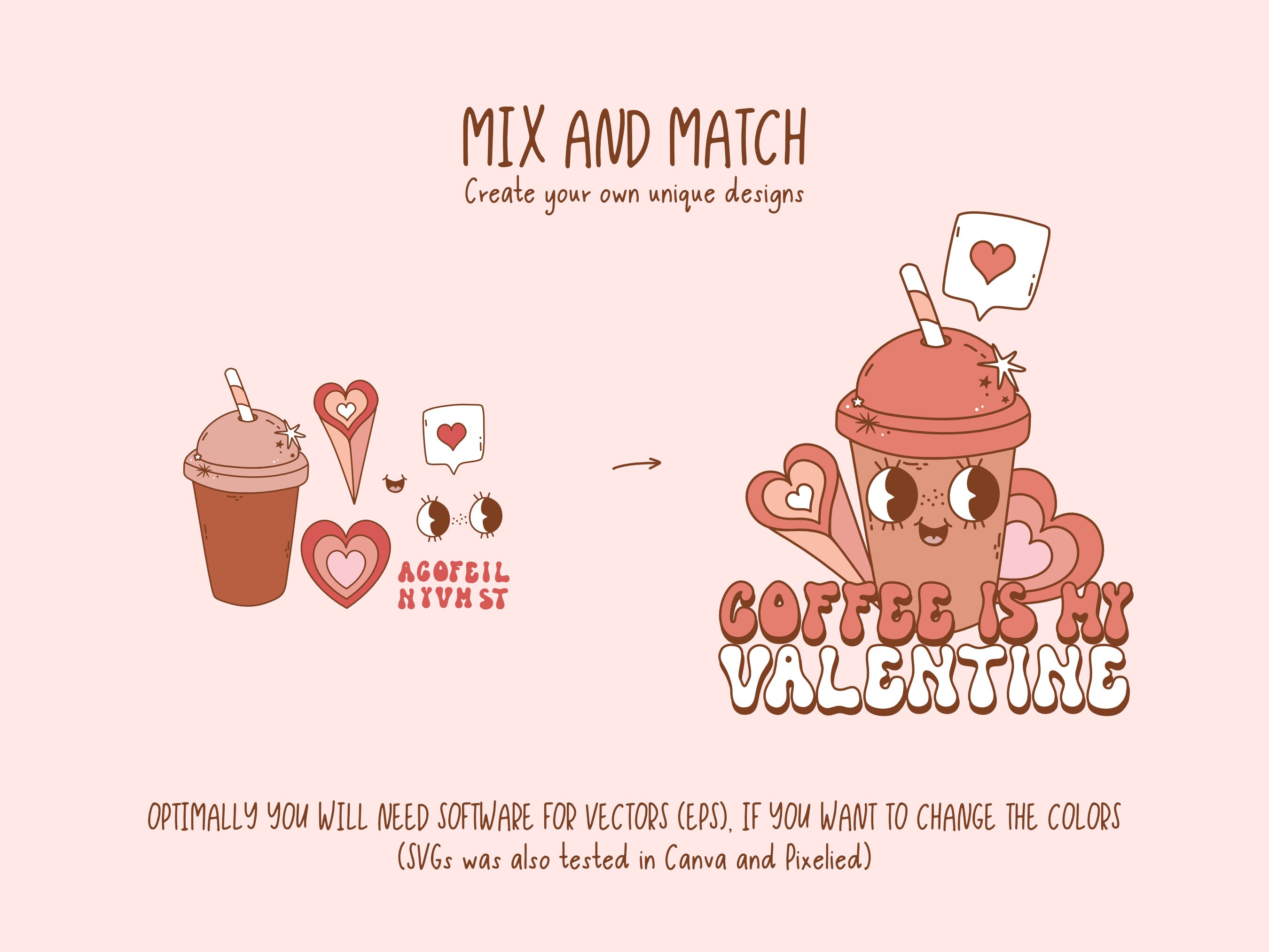 Retro Groovy Valentine Clipart Bundle. Valentine's Day Cute Kawaii PNG ...