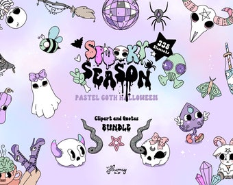 Pastel Goth Clipart Bundle: Cute Halloween Spooky Season. Creepy sublimation tshirt design, horror stickers, true crime (SVG, PNG, EPS)