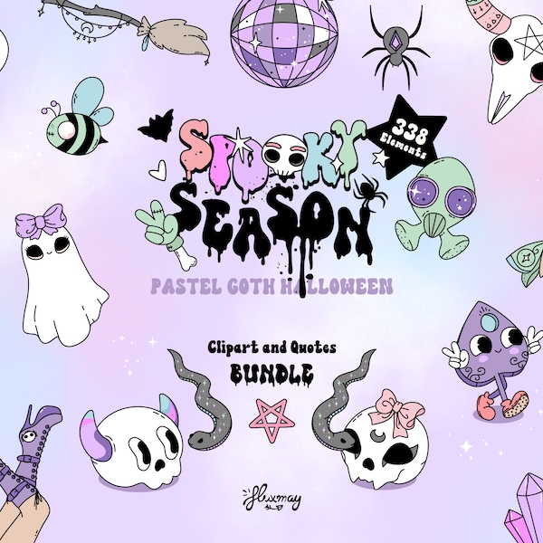 Pastel Goth clipart bundle, Cute Halloween, creepy spooky season sublimation tshirt design, printable horror stickers, true crime SVG, PNG