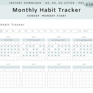 Monthly Habit Tracker Printable, Digital Habit Tracker, Habit Tracker Template, Habit Tracker Journal, Instant Download, A5, A4,US LetterPDF