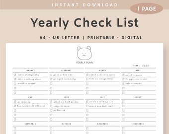 Yearly Tasks Printable Landscape, Yearly to Do List, Minimalist Yearly ...