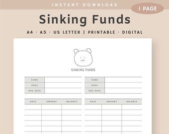 Sinking Funds Tracker Printable, Budget Planner, Savings Tracker, Savings Challenge, Financial Planner, Instant Download, A4, A5, US Letter