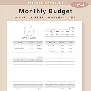 Monthly Budget Printable, Digital Budget Planner, Finance Planner Overview, Budget Tracker Template, Instant Download, A4, A5, US Letter PDF