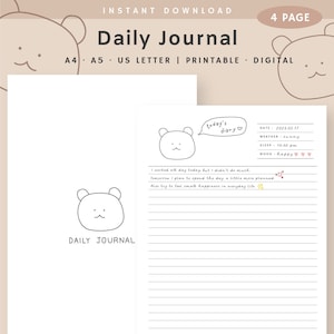 Diary Journal Printable, Diary Pages, Blank Journal Template, Daily Notes Goodnotes Ipad, Digital Diary, Instant Download, A4, A5, US Letter