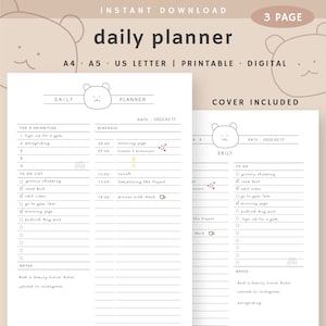 Daily Planner Template, Daily Planner Printable, Minimalist Digital Daily Planner, GoodNotes Planner, Instant Download, A4,A5, US Letter PDF