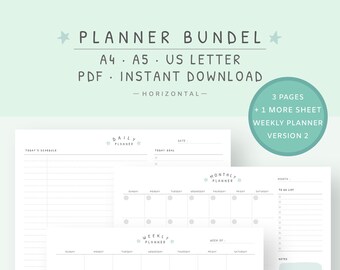 Planner Bundle  |  Daily Planner, Weekly Planner, Monthly Planner  |  Printable | Undated Planner Template | A4, A5, US Letter Size PDF