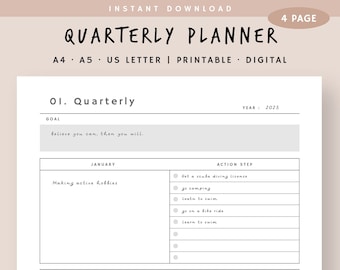 Quarterly Planner, 3 Months Planner Printable, 3 Months Overview, Monthly Goals, Goal Setting, Goal Tracker, Instant Download, A4 A5USLetter