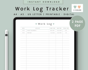 Editable Work Log | Work Log Printable | Time Spent Tracker | Working ...