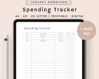 Spending Tracker Printable | Spending Log | Expense Tracker | Transaction Log | budget tracker | Purchase Log | A4, A5, US Letter PDF