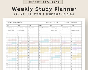 Wöchentlicher Studienplaner | Undatierte Wochenplaner Vorlage | Digitaler Studienplaner für iPad | Sofortiger Download | A4, A5, US Letter PDF