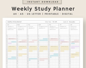 Weekly Study Planner | Undated Weekly Study Planner Template | Digital Study Planner for iPad | Instant Download | A4, A5, US Letter PDF