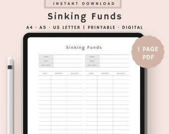 Sinking Funds Tracker | Sinking Funds List | Savings Log | Savings Recorder | Savings Challenge | Instant Download | A4, A5, US Letter PDF