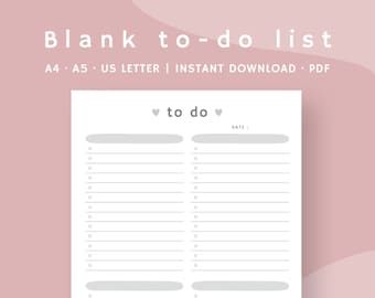Blank To Do List Template | Blank Checklist Planner Printable | To Do List Planner Insert | Blank Lists | Instant Download | A4,A5,US Letter