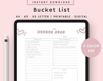 Digital Bucket List | Bucket List for Ipad and Goodnotes | Bucket List Template | Simple Bucket List | Instant Download | A4,A5, US Letter