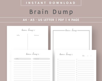 Brain Dump Bundle Printable | Brain dump template | Brain Dump Page | Thought Organizer PDF | Instant Download | A4, A5, US Letter PDF