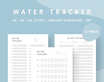 Water Tracker Printable | Water Log | Monthly Water Intake Tracker | Water Diary | Hydration Tracker | Instant Download | A4,A5,USLetter PDF