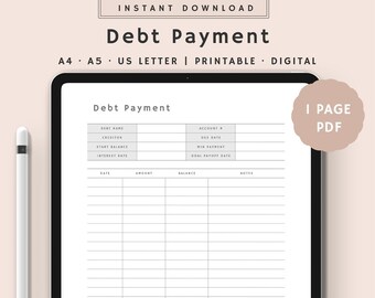 | de paiement de dette imprimable | de suivi de la dette Boule de neige journal de paiement de la dette | Planificateur de remboursement de dettes | | de suivi des progrès de la dette A4, A5, Lettre des États-Unis PDF