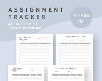 Rastreador de asignaciones imprimible / Rastreador de asignaciones universitarias / Planificador de tareas / Planificador de estudios / Descarga instantánea / A4, A5, US Letter PDF