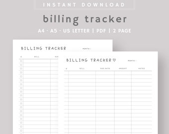 Editable Monthly Billing Tracker | Bill Tracker Printable | Monthly Bill Log | Digital Bill Planner| Instant Download | A4, A5, US LetterPDF