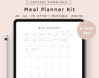 Meal Planner Set and Groceries Planner | Meal Calendar Printable | Weekly Menu Planner | Meal Prep | Instant Download | A4, A5, USLetter PDF