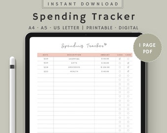 Editable Spending Tracker | Spending Log | Expense Tracker Printable | Transaction Log | budget tracker | bill tracker | A4,A5, US LetterPDF