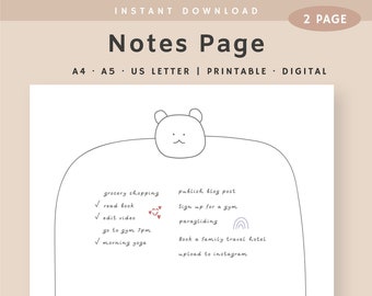 Notes Page Printable, Notes Planner Insert, Blank Notes, Note Taking, Writing Paper, Digital Notes, Instant Download, A4, A5, US Letter PDF