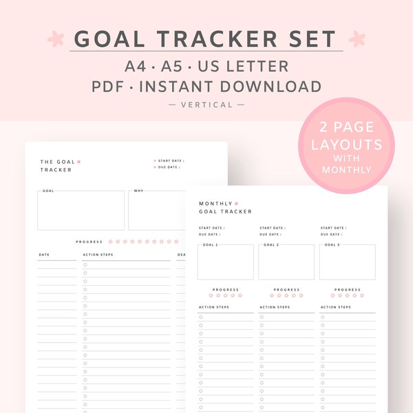 Goal Tracker Set Printable Template | Goal Planner Insert | monthly goals tracker iPad Tablet | Instant Download | A4, A5, US Letter PDF