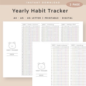 Yearly Habit Tracker Template, Habit Tracker Landscape, Habit Challenge, Minimalist Yearly Habit Printable, Instant Download, A5,A4,USLetter