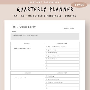Kwartaalplanner, 3 maanden planner afdrukbaar, 3 maanden overzicht, maandelijkse doelen, doelen stellen, doelen tracker, instant download, A4 A5USLetter