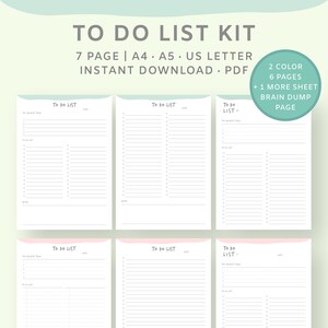 To Do Lists Set | To Do List Planner Page |  Printable To Do List Template | Brain Dump page | Instant Download | A4, A5, US Letter PDF