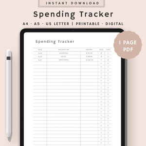 Spending Tracker Printable | Spending Log | Expense Tracker | Transaction Log | budget tracker | Purchase Log | A4, A5, US Letter PDF