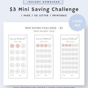 Mini Savings Challenge Printable | Savings Challenge Tracker | Low Budget | Cash Envelopes | Instant Download | US Letter PDF