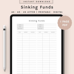 Sinking Funds Tracker | Sinking Funds List | Savings Log | Savings Recorder | Savings Challenge | Instant Download | A4, A5, US Letter PDF