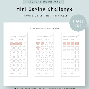 Mini Savings Challenge Printable | Savings Challenge Tracker | Low Budget | Cash Envelopes | Instant Download | US Letter PDF