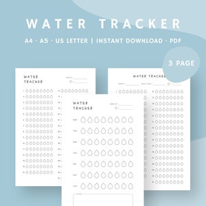 Water Tracker Printable | Water Log | Monthly Water Intake Tracker | Water Diary | Hydration Tracker | Instant Download | A4,A5,USLetter PDF