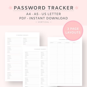 modèle imprimable Password Tracker | Journal des mots de passe 3 Pages | Password Tracker Digital iPad Tablet | téléchargement instantané | A4, A5, Lettre des États-Unis PDF