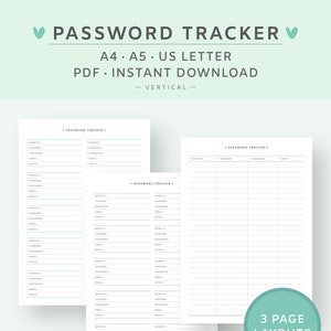 modèle imprimable Password Tracker | Journal des mots de passe 3 Pages | | Password Keeper | de modèle GoodNote téléchargement instantané | A4, A5, Lettre des États-Unis PDF