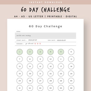 60 Day Challenge, Goal Progress Tracker, Goal Setting, Routine Tracker, 60 Day Challenge template, Instant Download, A4, A5, US Letter PDF