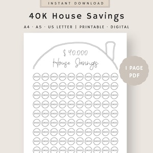 Rastreador de economia doméstica 40K para impressão | Rastreador de depósito residencial | Planejador de rastreador de casa de 40.000 dólares | Download instantâneo | A4, A5, Carta dos EUA PDF