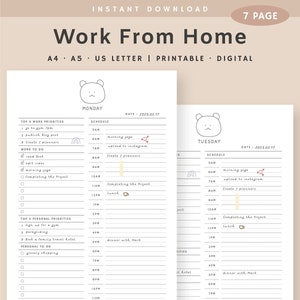 Work From Home Planner, Productivity Planner, Personal Daily Planner, Digital To do list, Daily Printable, Instant Download, A5,A4,US Letter