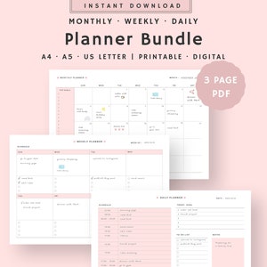 Planner Bundle, Monthly, Weekly, Daily Planner with To Do List, Undated Digital Planner Template for Goodnotes Ipad, A4, A5, US Letter PDF