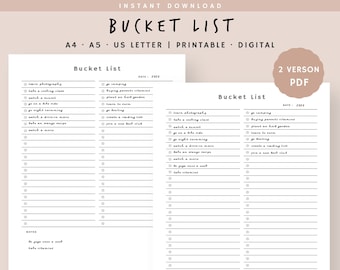 Bucket List Printable, Bucket List Journal, Planer für Tagespläne, Bucket List, Tagesplaner, sofortiger Download, A4, A5, US Letter